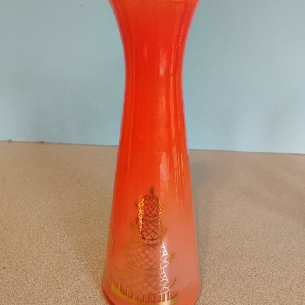 Bartlett Collins Orange Frosted Asian Design Vase